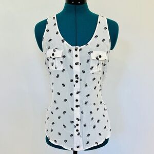 NEW Yumi Kim 100% Silk Tank White Blouse w/ Owl Print